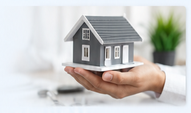 Miniatura de imóvel nas mãos, ilustração do atendimento imobiliário